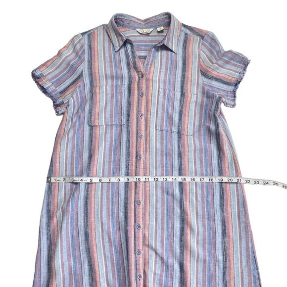 Caffe Marrakesh Linen Blend Striped Raw Hem & Sleeve Button Front Shirt Dress M - Picture 7 of 12